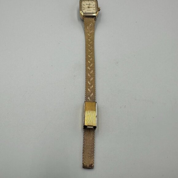 Vintage Armition Watch Women Gold Tone Textured Print Band New Battery 8 Inch - Picture 8 of 16